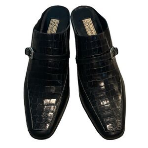 Brighton 'Tiana' Black Leather 2.5" Mules Crocodile Print Womens 10M